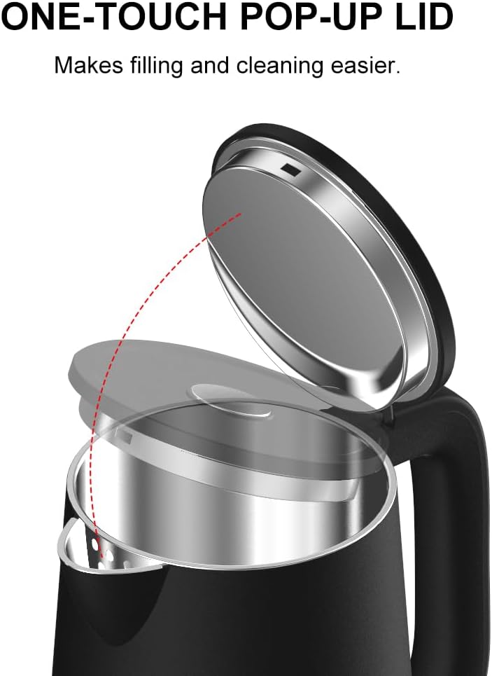 Electric Water Kettle,1.7L Double Wall Electric Tea Kettle with Temperature Control, Stainless Steel Water Boiler Heater, Digital Screen Teapot, Cordless, BPA-Free, Black