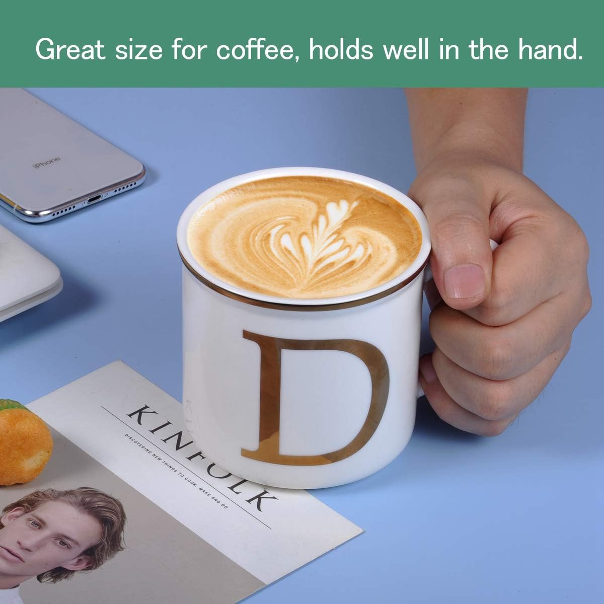Miicol Ceramic Coffee Mug 16 oz, Monogram Coffee Cup, Golden Initial Tea Mug, Personalized Tea Cup, Unique Gift, Large Mug for Home, Office, Letter D
