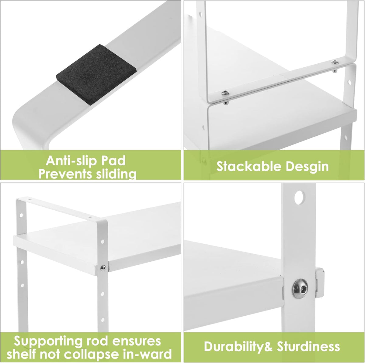 Expandable Cabinet Shelf Organizer Rack, Stackable Kitchen Counter Storage Shelves Stand, Adjustable Height Pantry Shelf Spice Rack (White, 2 Pack)
