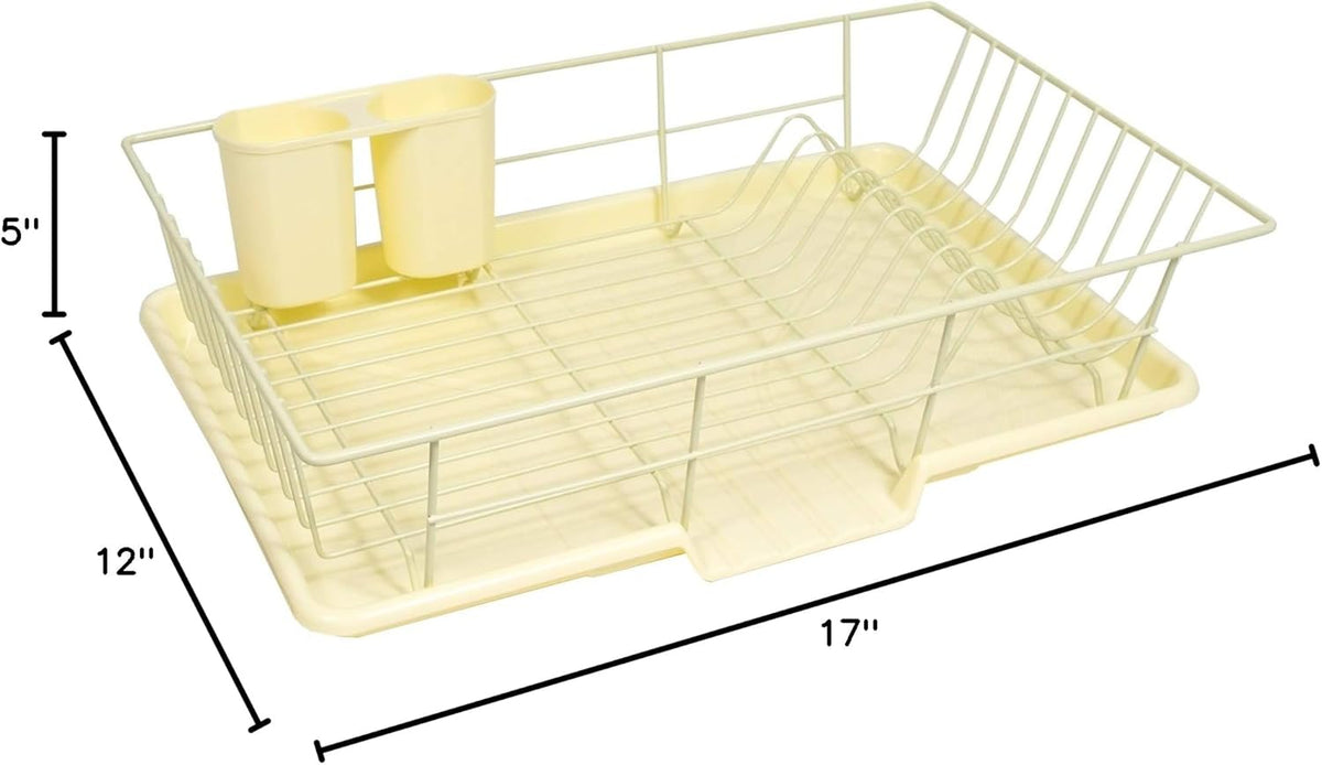 Sweet Home Collection Space-Saving 3-Piece Dish Drainer Rack Set: Efficient Kitchen Organizer for Quick Drying and Storage - Includes Cutlery Holder and Drainboard - Maximize Countertop Space, Yellow
