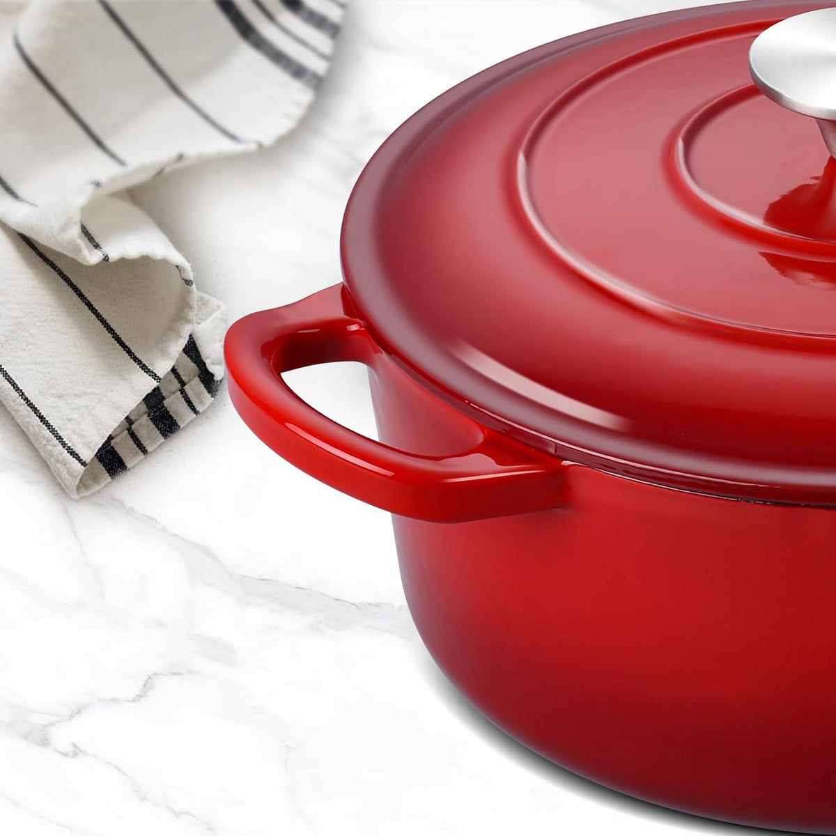 6 Quart Dutch Oven with Lid, Leonyo 6QT Enameled Cast Iron Dutch Oven for Sourdough Bread Baking, Heavy Duty Cookware for Braising, Stews, Roasting, Red