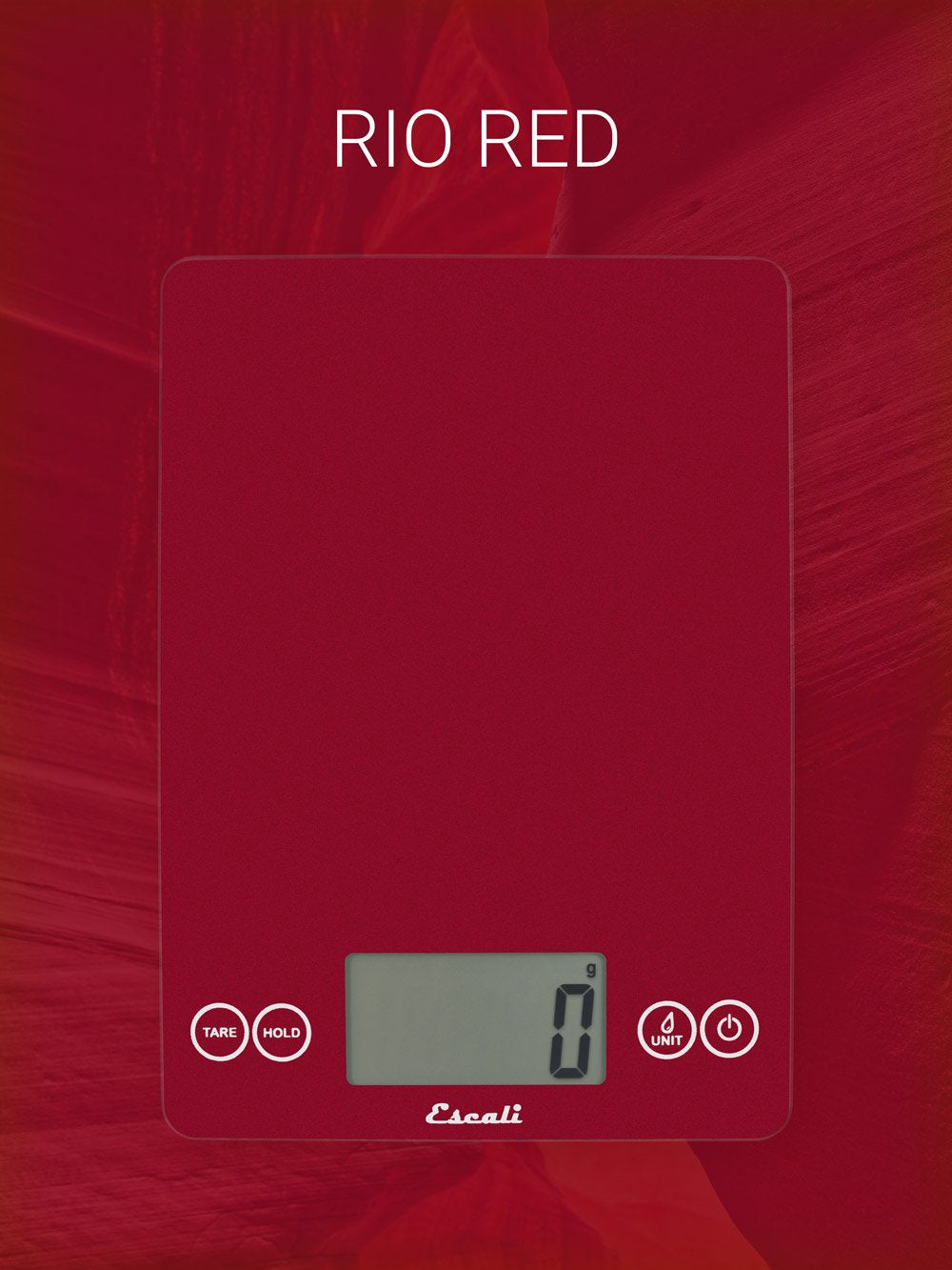 Escali Arti Glass Food Scale Digital Countertop Kitchen, Baking and Cooking Scale with Nutrition and Calorie Counter, 15-Pound Capacity, 9" x 6.5" x .75", Rio Red
