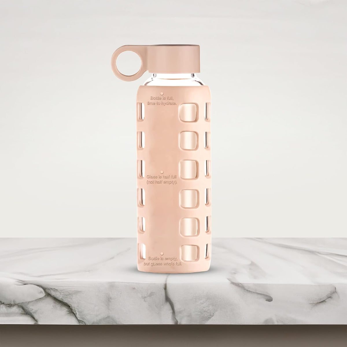 purifyou 40oz / 32oz / 22oz / 12oz Borosilicate Glass Water Bottle with Time & Volume Markers, Silicone Sleeve, Stainless Steel Lid β Reusable Glass Bottle for Water & Juice (12oz Hazelnut)