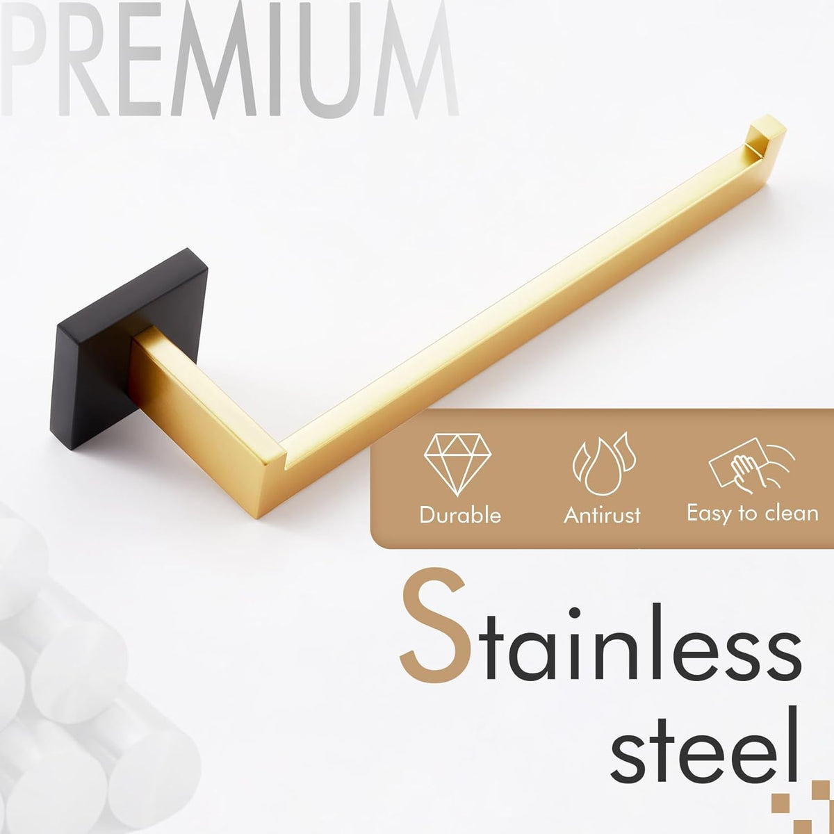 KOKOSIRI Towel Bar for Bathroom Wall Mount 9'' Hand Towel Holder T-304 Stainless Steel Bath Kitchen Accessories Matte Black and Brushed Gold, B3003GDK