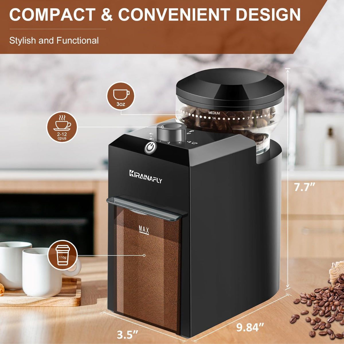 Electric Burr Coffee Grinder,Adjustable coffee grinder with 28 Precise Grind Setting for French Press, Drip Coffee and Espresso,12 Cups, (Black+Gray)