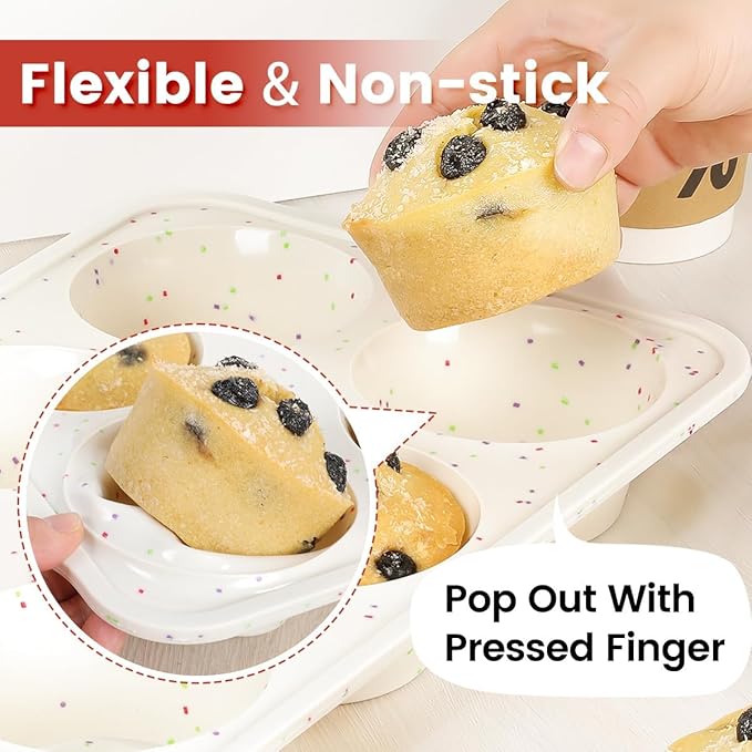 Jumbo Muffin Pan, Metal Reinforced Frame 3.5 inch Large Silicone Cupcake Pan 6 cups Large Muffin Pan with Handle Nonstick Jumbo Muffin Tin for Baking Giant Homemade Muffins, Cupcakes, Frittatas