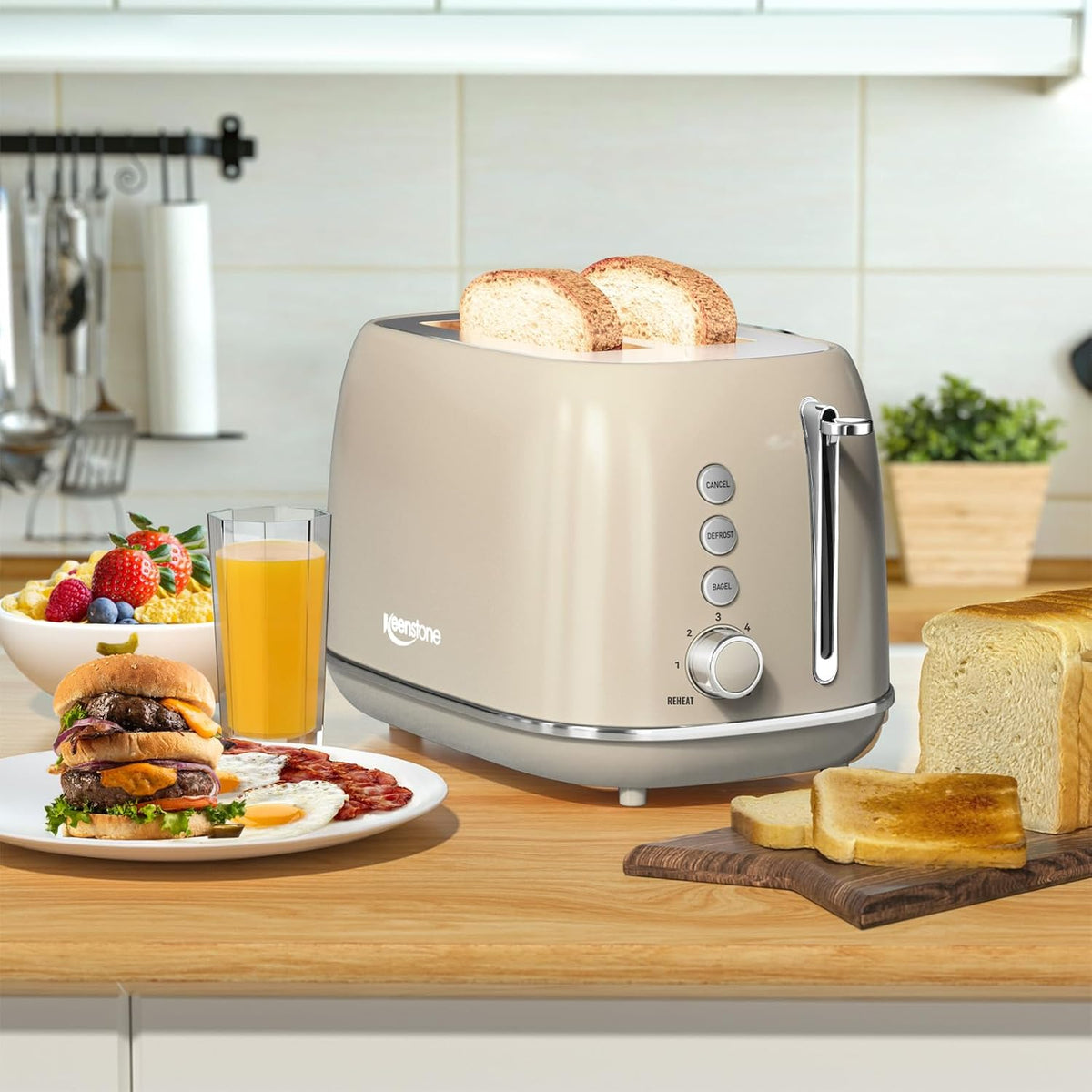 2 Slice Stainless Steel Toaster Retro with 6 Bread Shade Settings, Bagel, Cancel, Defrost Function, 2 Slice Toaster with Extra Wide Slot, Removable Crumb Tray, Tauge