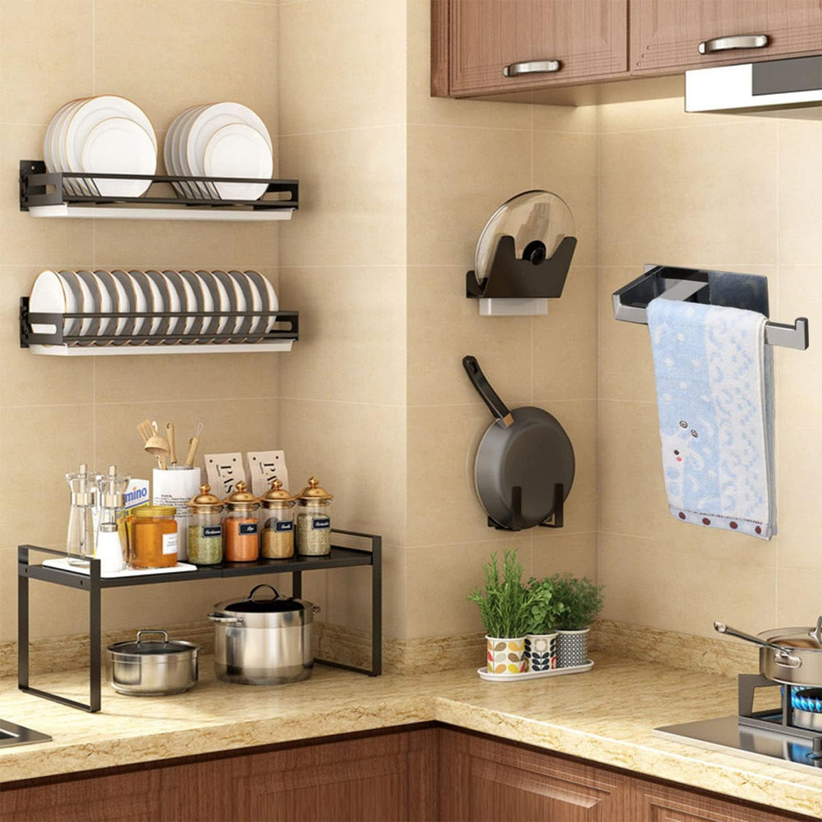 Hand Towel Holder, Strong Self Adhesive Hand Towel Ring, Thicken SUS304 Stainless Steel Hand Towel Bar/Rack, No Drilling Modern Hand Towel Hanger (Polish Chrome, 9 in)