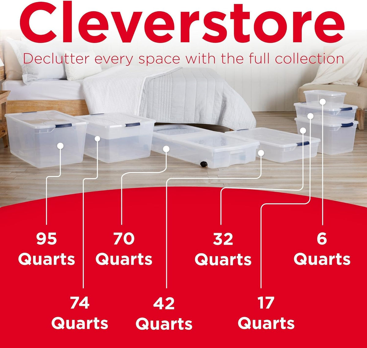Rubbermaid Cleverstore 95 Qt Clear Storage Bins with Lids, 4-Pack, Stackable, BPA-Free, Made in USA