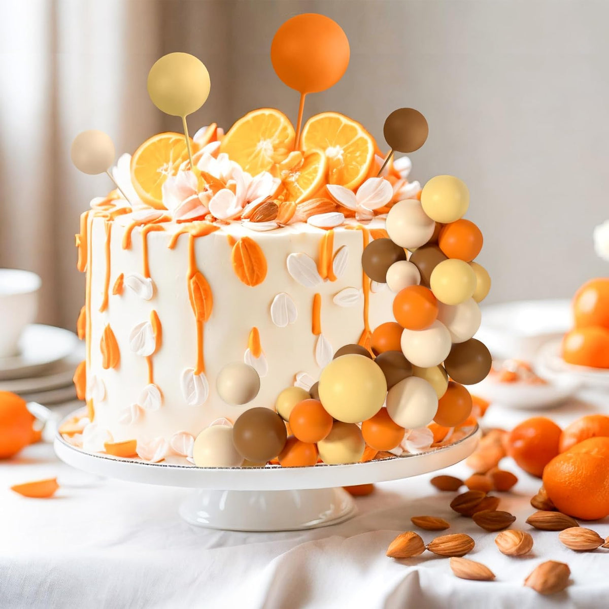 48 Pcs Balls Cake Topper Decorations Balloon Cupcake Toppers Foam Cake Topper Balls Cake Balls Decorations for Birthday Party Wedding Cake Decorating (Orange, Yellow, Apricot, Khaki)