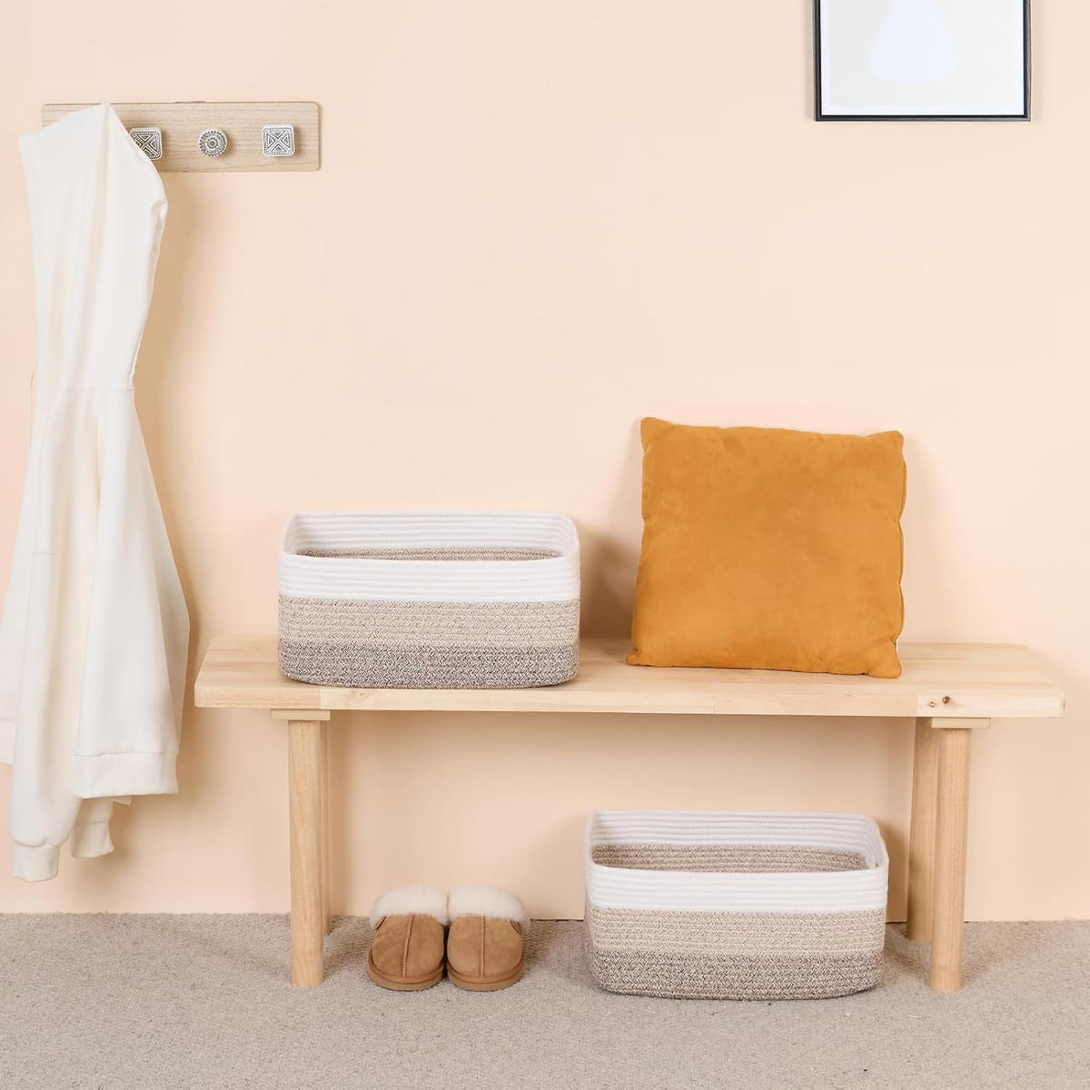 Large Storage Baskets for Shelves, Closet Organizers Bins for Clothes Blanket Towels, Baby Nursery, Toy Baskets Box, Woven Rope Baskets, 17 x 13 x 7.5β, 2 Packs Gradient Brown