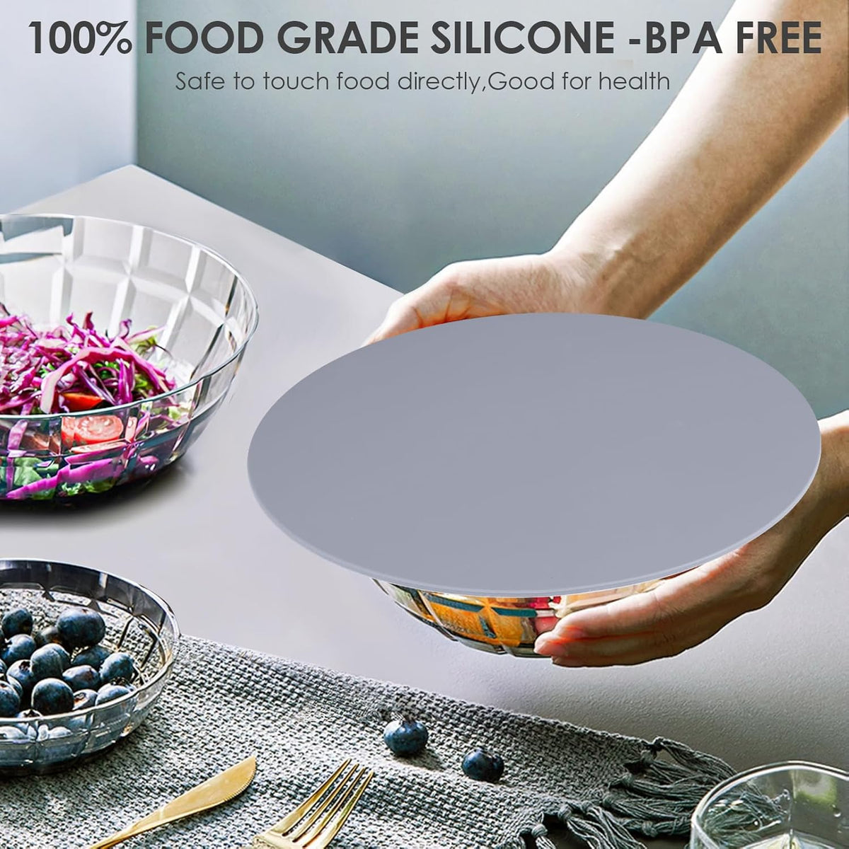 4 Pack 12 Inch Multi-Purpose Silicone Mat, As Drying Mat, Microwave Mat, Trivet, Pot Holder, Placemat, Utensils Rest, Pad for Hot Pans Plates Dishes Kitchen Countertop, Heat Resistant Mat, Light Gray