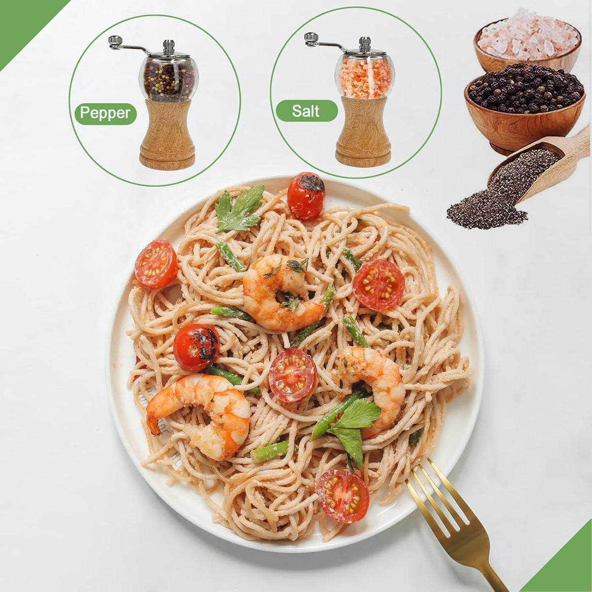 Pepper Mills Set Classical Hand Shake Wood Pepper Grinder Set Salt Mills 2pcs-6in, Wooden Acrylic Ceramic Blades Upgrade Metal Handle, Enjoy Fresh Ground Pepper Various Spices