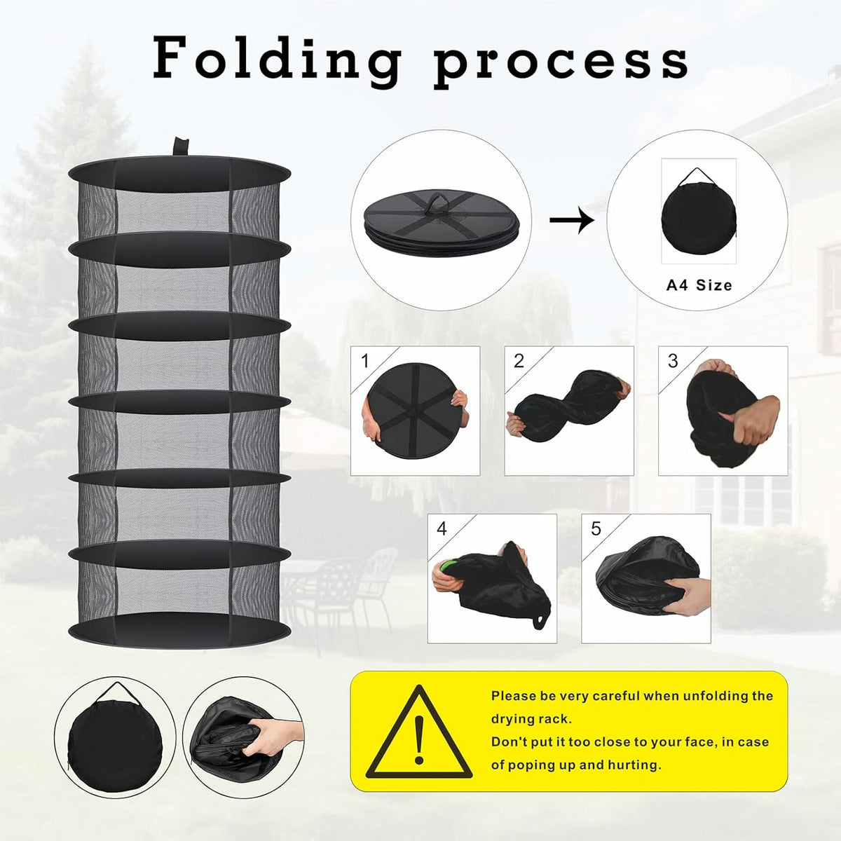 Herb Drying Rack Hanging Collapsible Drying Net for Garden Hydroponic Plant, Flowers, Herbs,Dry Mesh Folding Dryer (8 Layer)