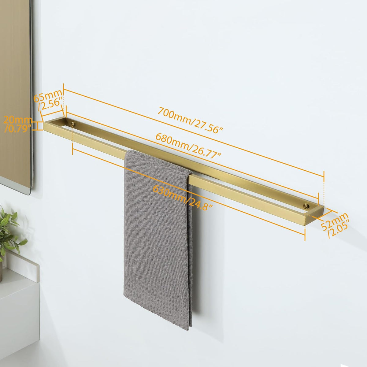 Alise Bath Towel Bar,Towel Holder Towel Rack Towel Hanger for Bathroom Wall Mount,28 Inch SUS304 Stainless Steel Towel Rail,Brushed Gold,GJF070-G