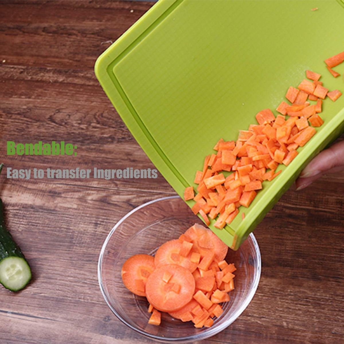 Thick Silicone Cutting Board 12.6'' x 9.1'' Juice Grooves Easy Grip Handle Dishwasher Safe-Green