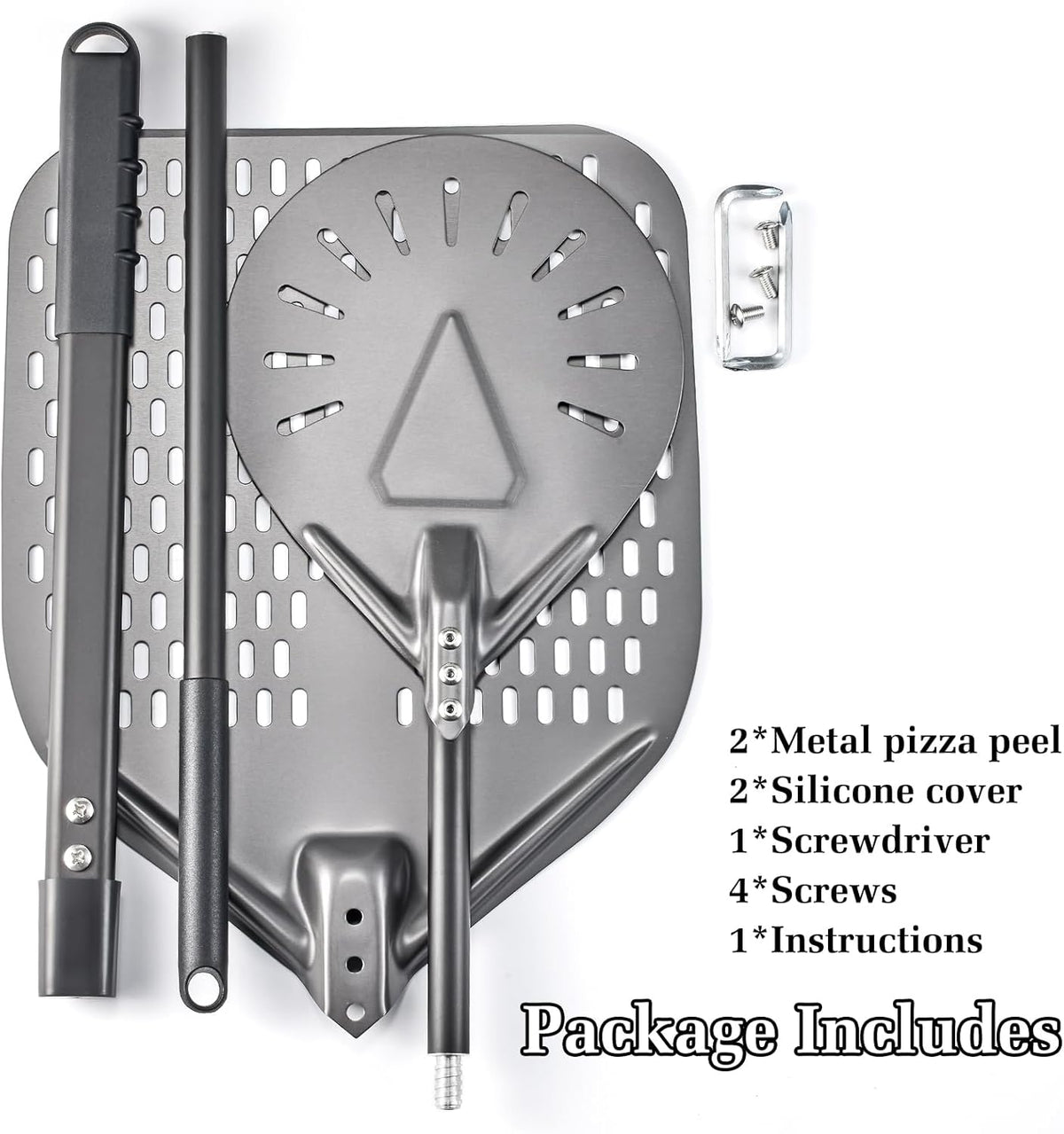 12 Inch + 9 Inch Perforated Pizza Peel Set, Pizza Turning Peel with Metal Handle, Pizza Spatula Paddle for Homemade Pizza Oven Accessories