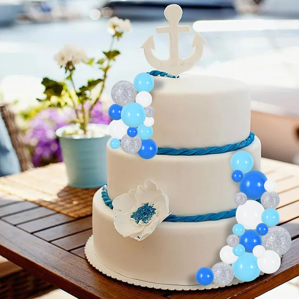 BEISHIDA 40 Pcs Foam Ball Cake Toppers with Sticks Mini Cake Decorations for Birthdays, Boys Party, Baby Showers, DIY Baking Supplies, Winter Party (Blue,White,Silver)