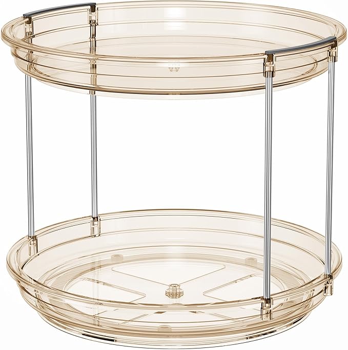 LAMU 2 Tier Lazy Susan Turntable Organizer 9.25'' Rotating Spice Rack Organization for Cabinet, Kitchen, Pantry, Countertop, Bathroom, Vanity, Medicine Cabinet Organizer, Amber