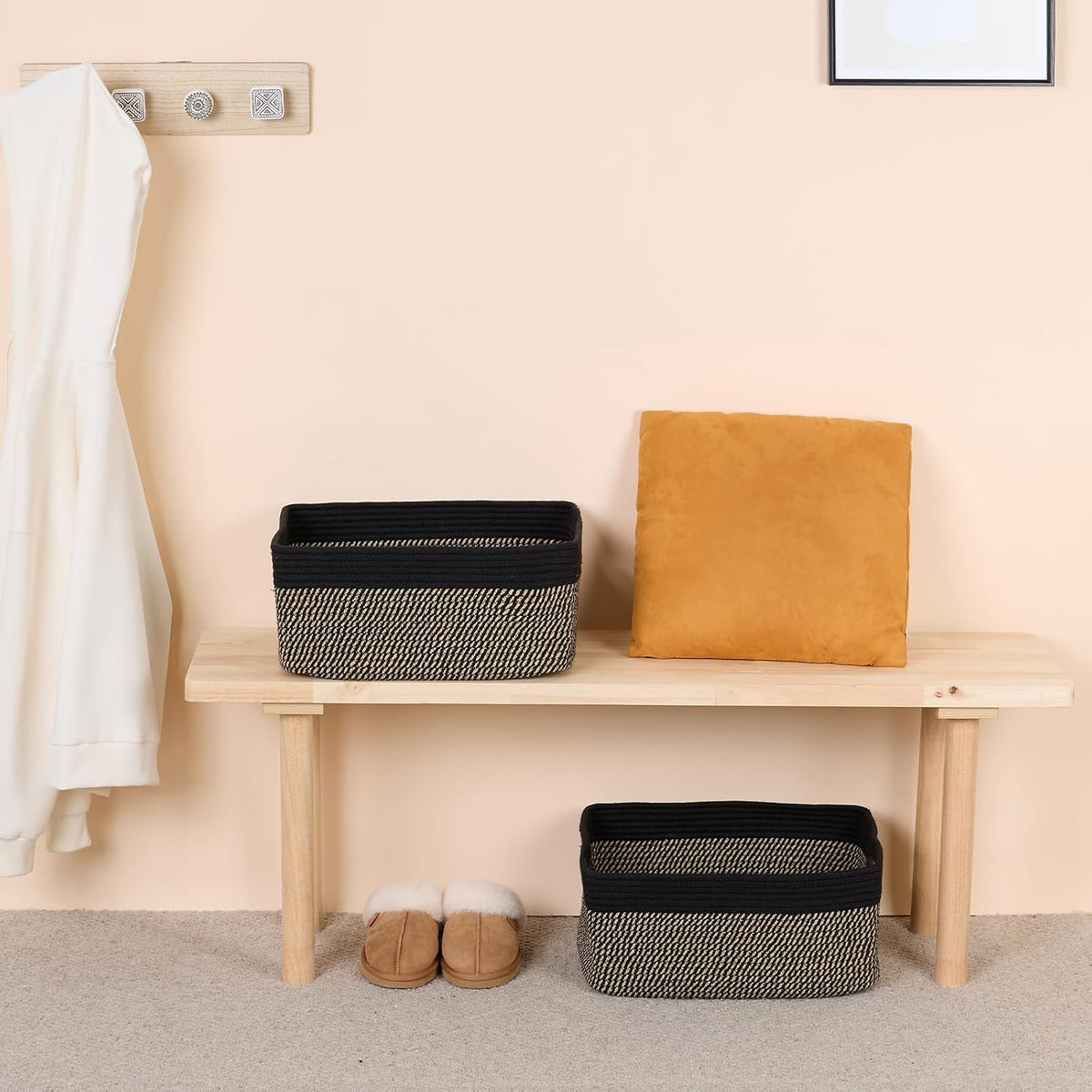 Large Storage Baskets for Organizing, Closet Shelf Baskets for Clothes Blanket Towels, Baby Nursery, Toy Bins Box, Woven Rope Baskets, 17 x 13 x 7.5β, 4 Packs Woven Brown