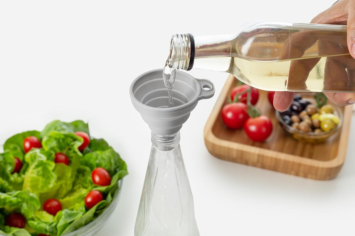 FYGO Diamond Lux Olive Oil Bottle Dispenser - Oil and Vinegar Container Set With Pourer and Funnel - Glass Bottle for Kitchen - 350ml - Set of 2
