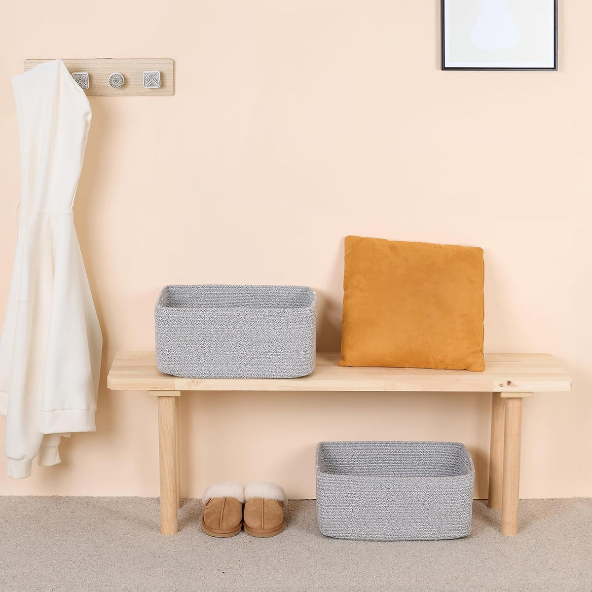 Large Storage Baskets for Shelves, Closet Organizers Bins for Clothes Blanket Towels, Baby Nursery, Toy Baskets Box, Woven Rope Baskets, 17 x 13 x 7.5β, 2 Packs Mixed Grey