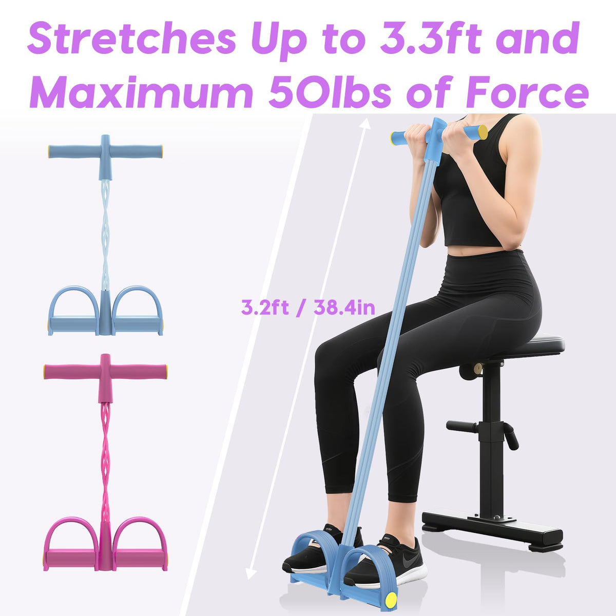 Pedal Resistance Bands with Handle, 6-Tubes Natural Rubber Exercise Band