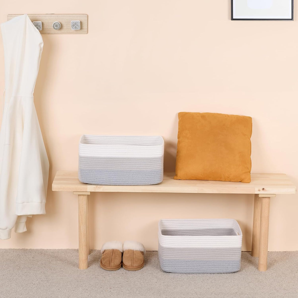 Large Storage Baskets for Shelves, Closet Organizers Bins for Clothes Blanket Towels, Baby Nursery, Toy Baskets Box, Woven Rope Baskets, 17 x 13 x 7.5β, 3 Packs Gradient Grey