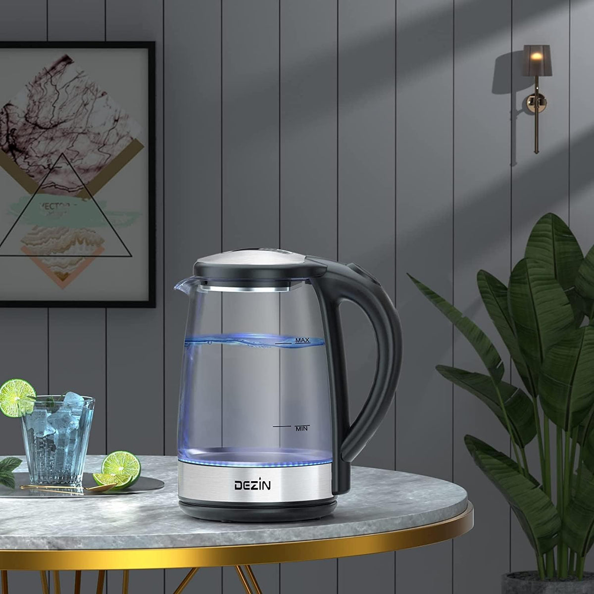 Dezin Electric Kettle, BPA-Free 2L Electric Water Heater, Glass Electric Tea Kettle, 304 Stainless Steel Hot Water Kettle Warmer with Fast Boil, Auto Shut-Off & Boil Dry Protection, for Coffee, Tea