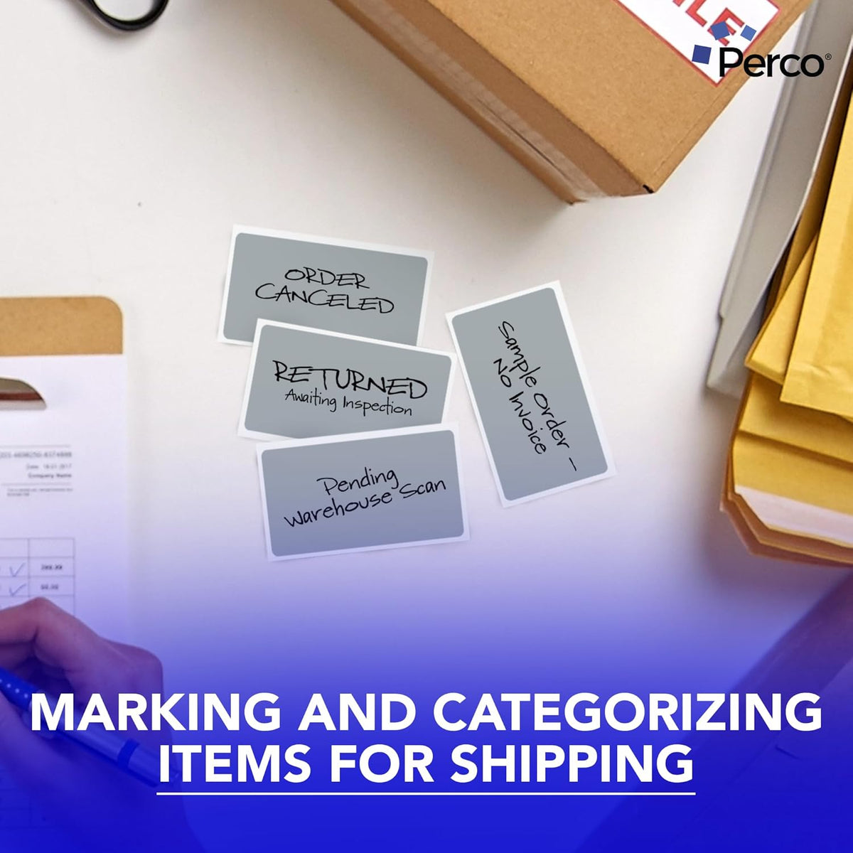 Perco Grey Labels 3x5 Inch 500 Stickers/Roll with Easy Peel Perforation and Strong Adhesion for Inventory Management, Color Coding, Moving Boxes, Retail, Organizing & Crafts – Made in USA