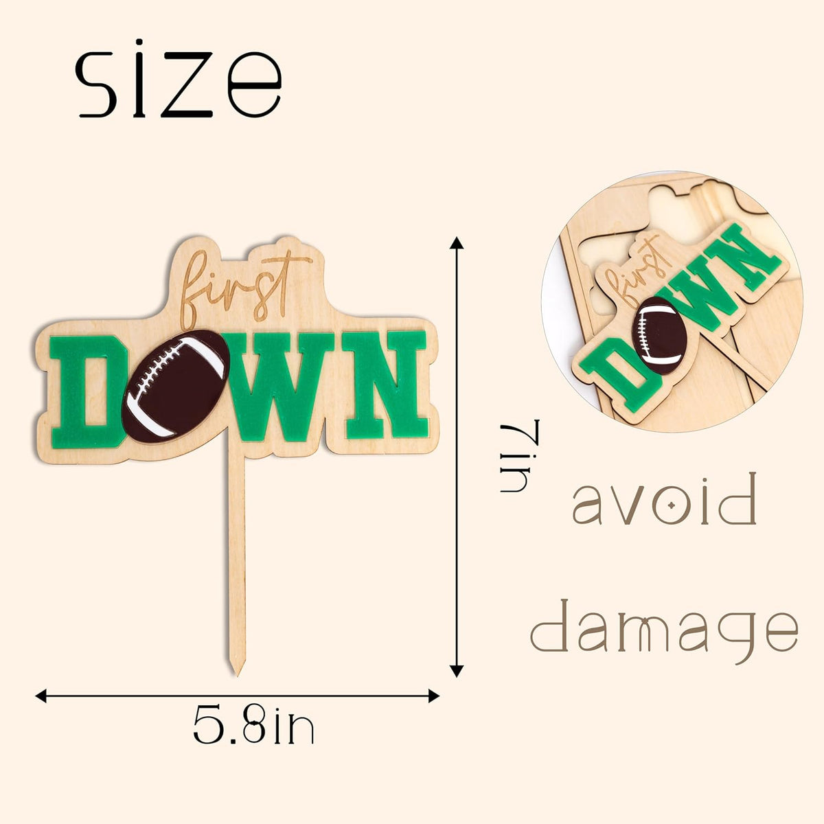 First Year Down Cake Topper - Football One Cake Topper, Sports Theme First Birthday Party Cake Decoration for Anniversary, Baby Shower, Baby Photo Booth Props, Cake Smash…