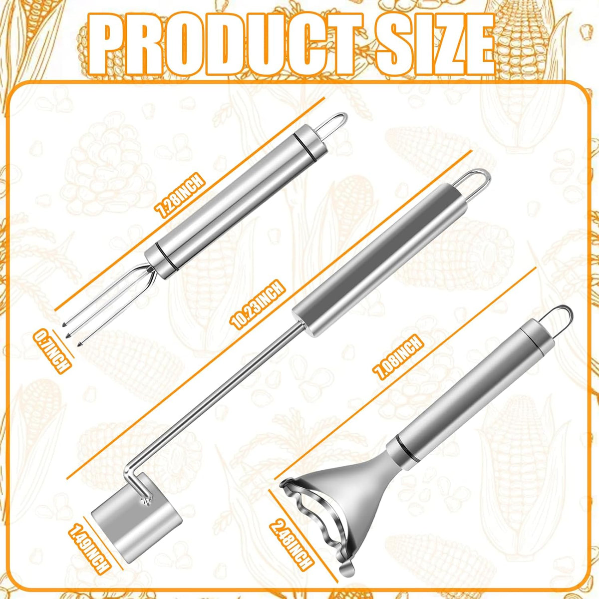 3Pcs Corn Peeler Set, Stainless Steel Corn Peeler, Stripper Tool And Corn Holder, Corn Stripping Tool For Corn On The Cob, Easy Cob Cutter And Remover