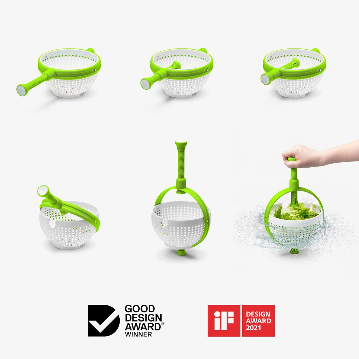 Dreamfarm Spina 2-In-1 Easy-To-Use, Collapsible Salad Spinner & Straining Colander for Salad, Fruit, Vegetable, Lettuce - White/Green
