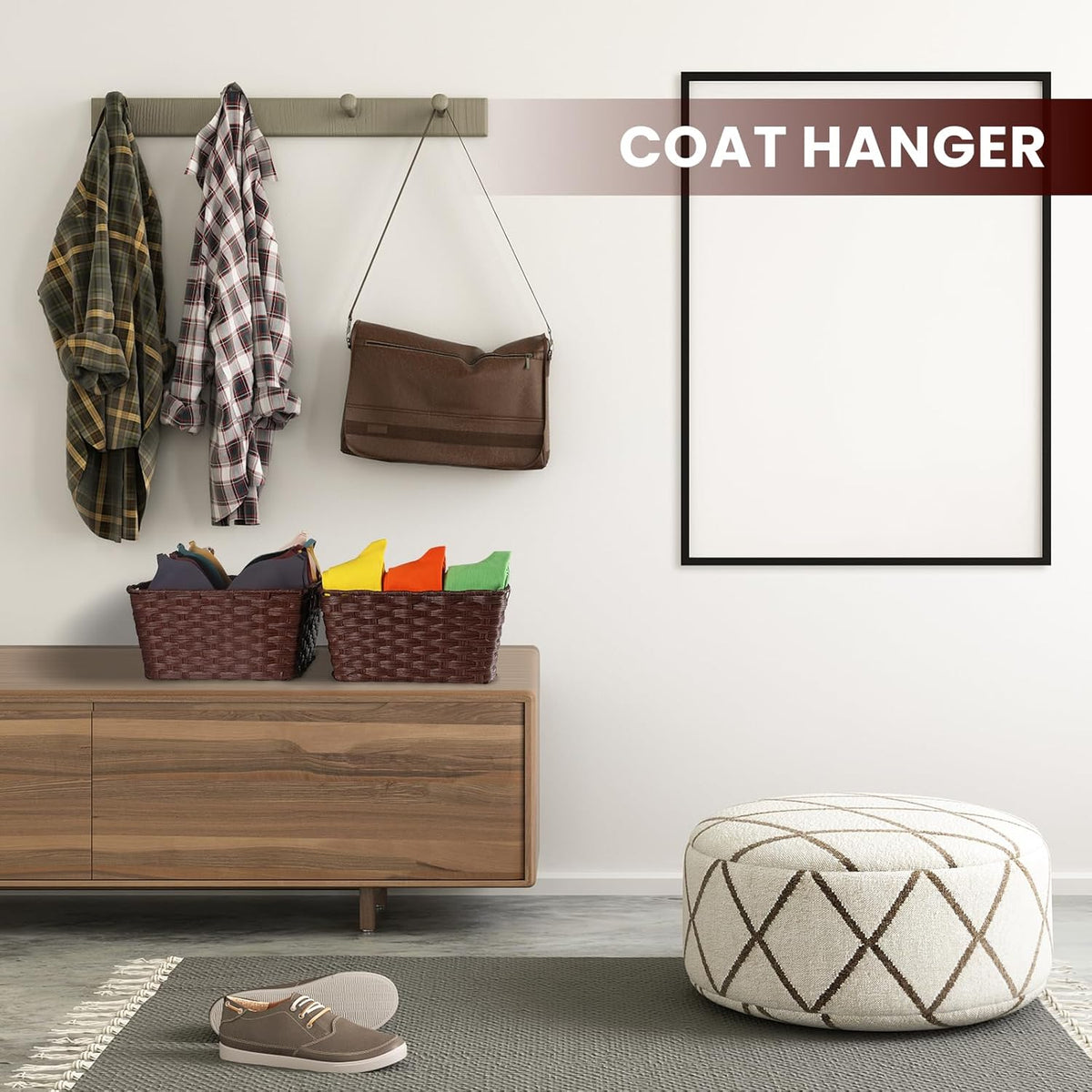 Wicker Storage Baskets, Baskets for Shelves, Toilet Paper, Woven Storage Baskets for Organizing, Brown, 12" x 12" x 6", 2-Pack