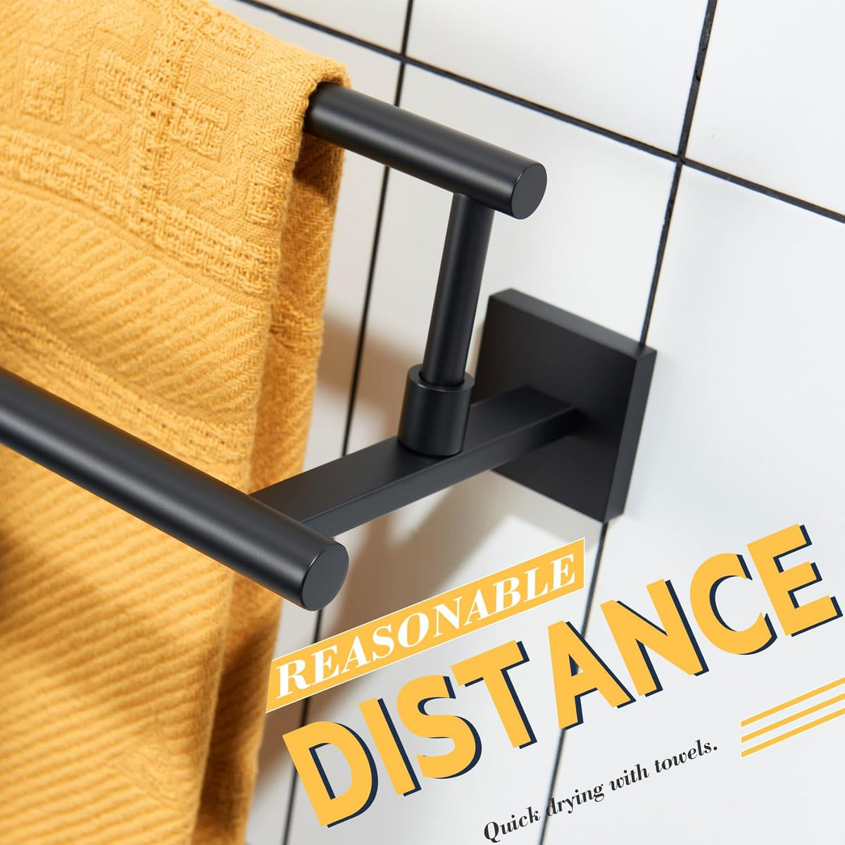 KOKOSIRI Bathroom Towel Bars 20 Inch Double Towel Rails Matte Black Towel Holder for Kitchen Garage Wall Mount Stainless Steel B5009BK-L20