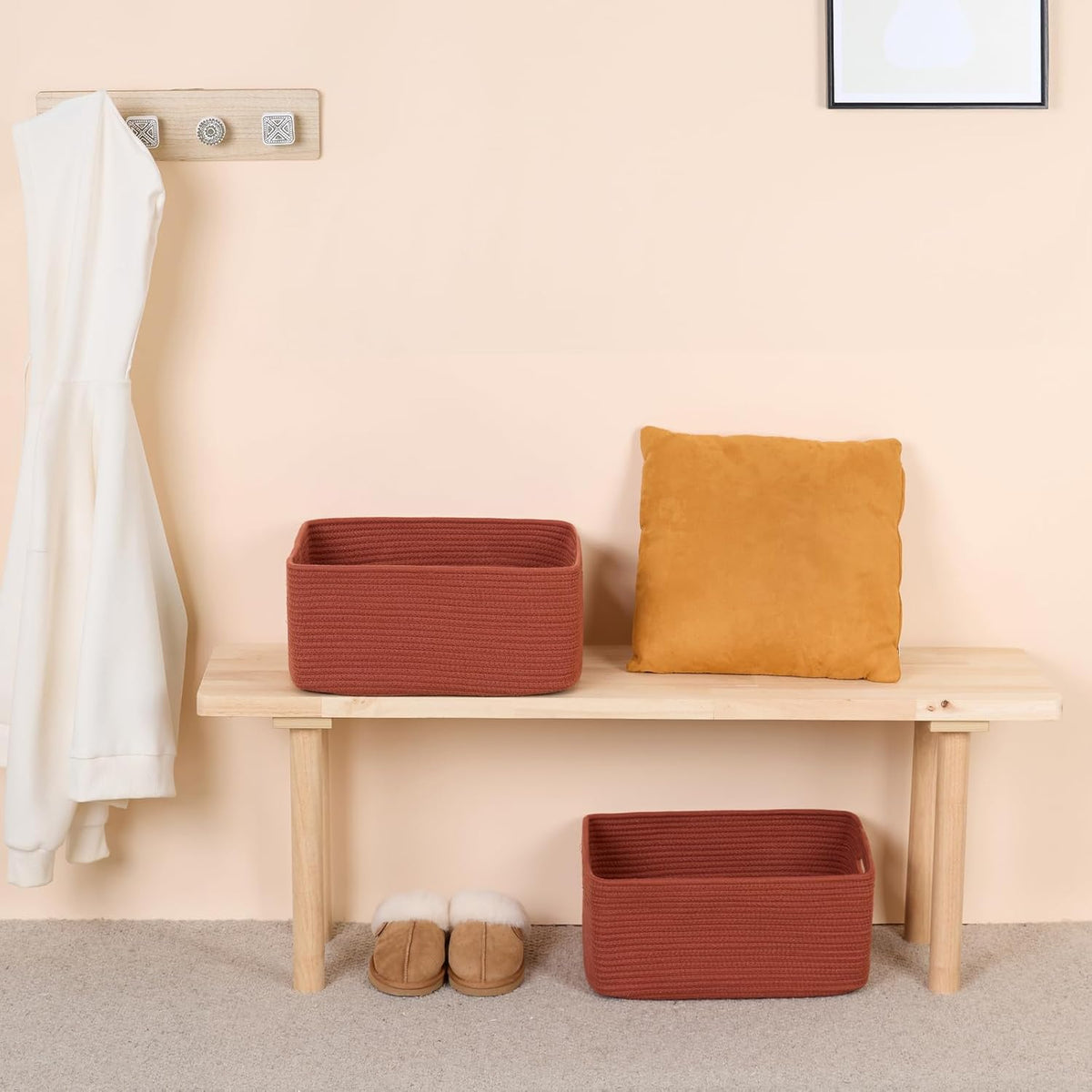 Large Storage Baskets for Organizing, Closet Shelf Baskets for Clothes Blanket Towels, Baby Nursery, Toy Bins Box, Woven Rope Baskets, 17 x 13 x 7.5β, 4 Packs Oxide Red