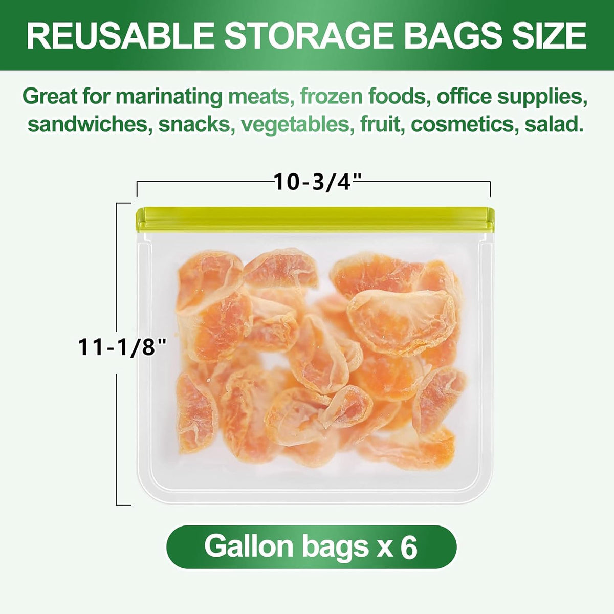 Reusable Freezer Bags - 6 Pack Gallon Bags BPA Free, Leakproof, Extra Thick | Food Storage Bags for Freezer, Meal Prep, Travel, Kitchen, Salad & Marinate