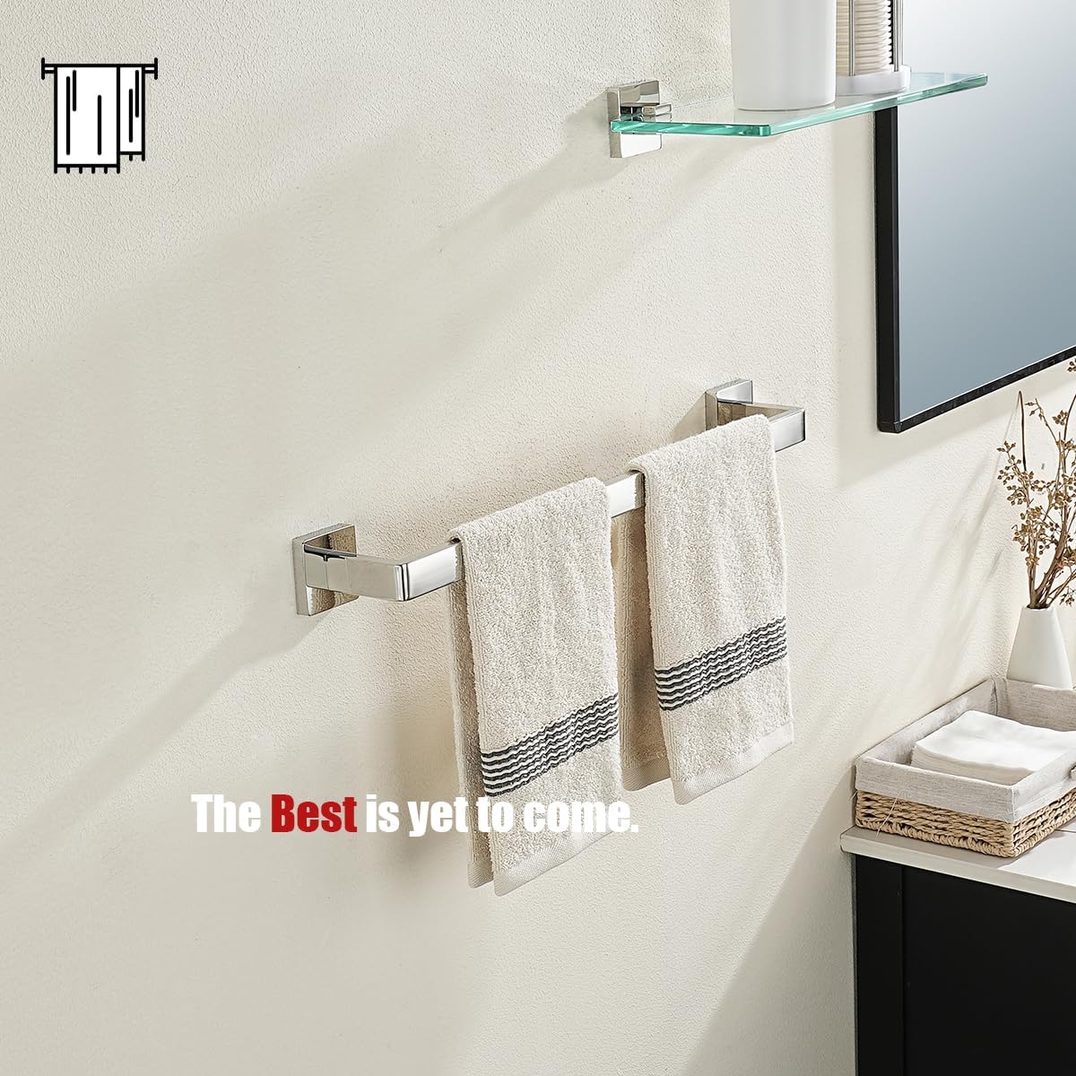 JQK Polished Towel Bar, Rounded Edges 20.41 Inch Towel Rack, 304 Stainless Steel Bathroom Wall Mount, Useable Length 18 Inch, TB250L18-CH