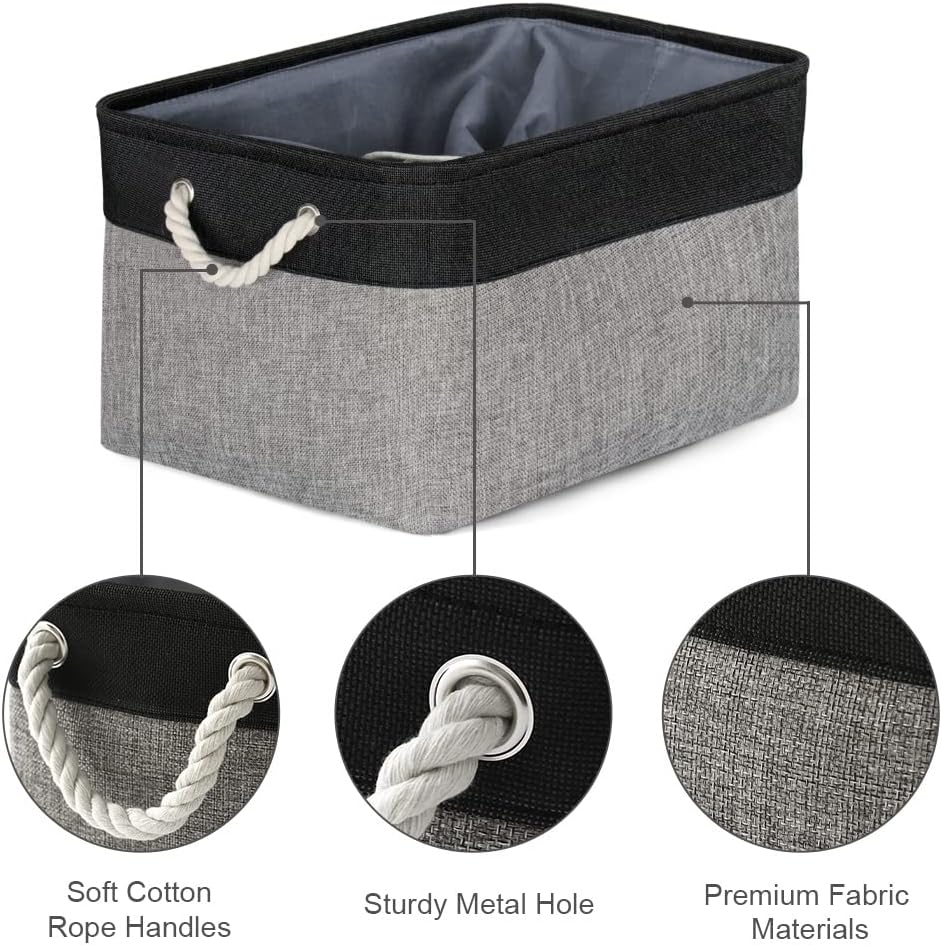 TheWarmHome Organization and Storage Basket for Organizing - 17x14x10 inch Large 3 Pack Collapsible Storage Bin for Shelves, Fabric Basket for Gifts Empty Organizer Gift Closet (Black & Grey)
