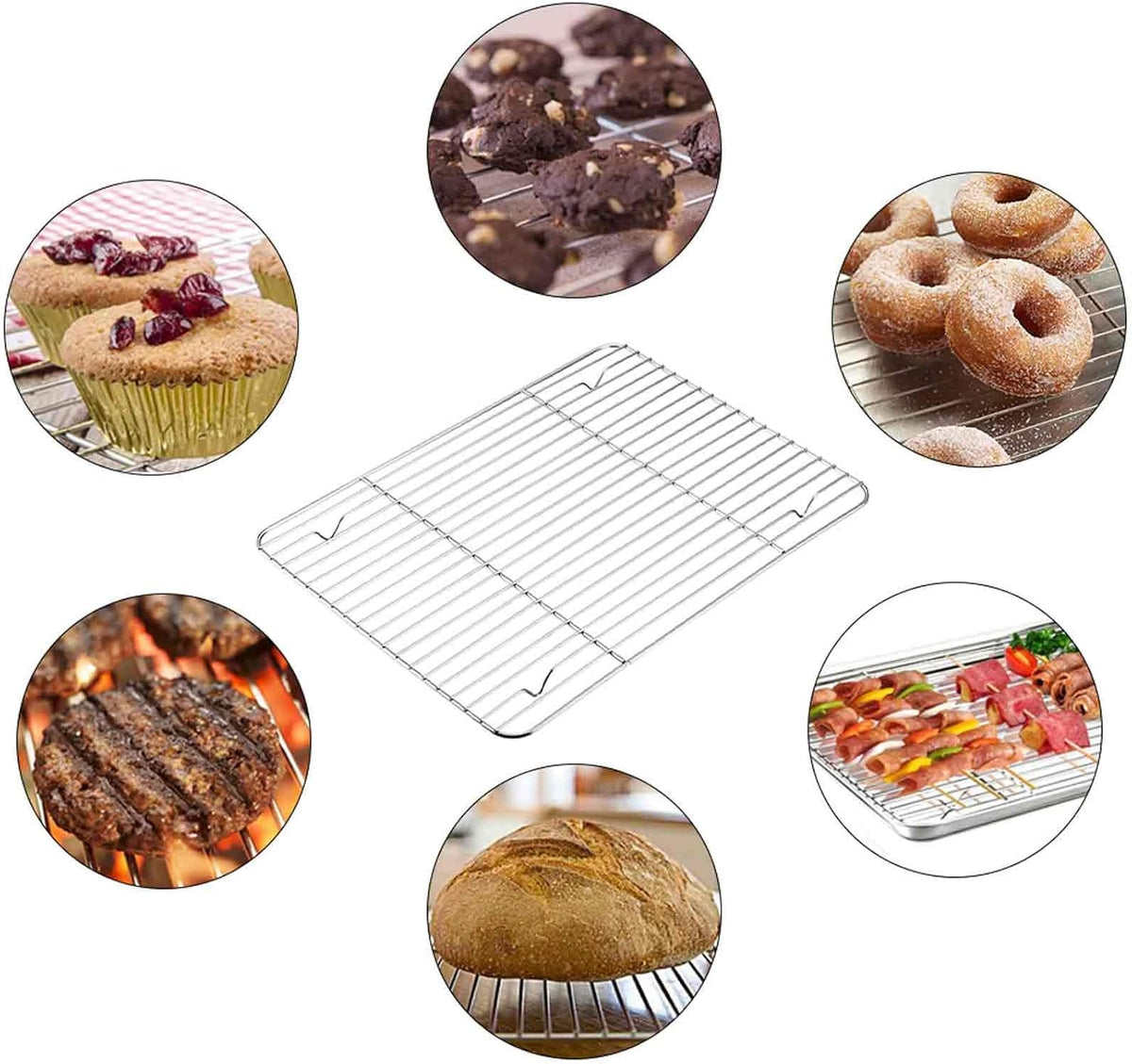 TeamFar Cooling Rack, Baking Roasting Rack Stainless Steel for Baking Sheet Oven Pan, Healthy & Rust Free, Mirror Finish & Dishwasher Safe - Set of 2(15 inch & 11 inch)