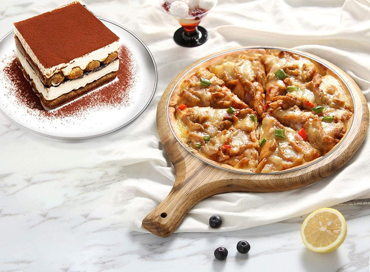 Pizza Pans, 12 inch Stainless Steel Pizza Tray, Round Pizza Dish Plate For Oven Baking, Healthy & Heavy Duty, Rust Free & Dishwasher Safe - 4 Pack