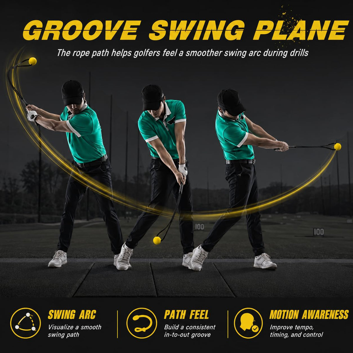 ACESTRIKE Golf Swing Training Aid, Golf Swing Pracice Rope, Rope Trainer Equipment Improve Swing Speed Lagging Rhythm, Golf Warm-Up Exercise for Strength and Training Arm for Golf Beginner