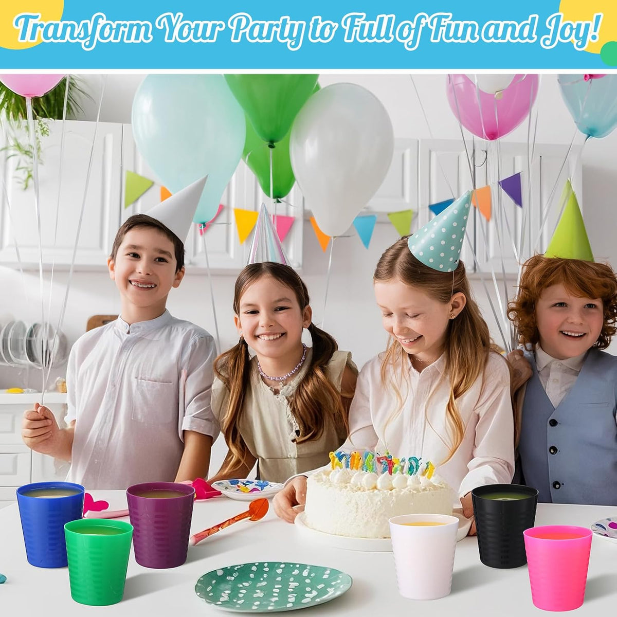 Eccliy 36pcs Kids Cups 8 oz Unbreakable Plastic Stackable Juice Reusable Tumblers Bulk Plastic Drinking Cups for Toddlers Baby Kids, Dishwasher Safe, 6 Colors(Classic color)
