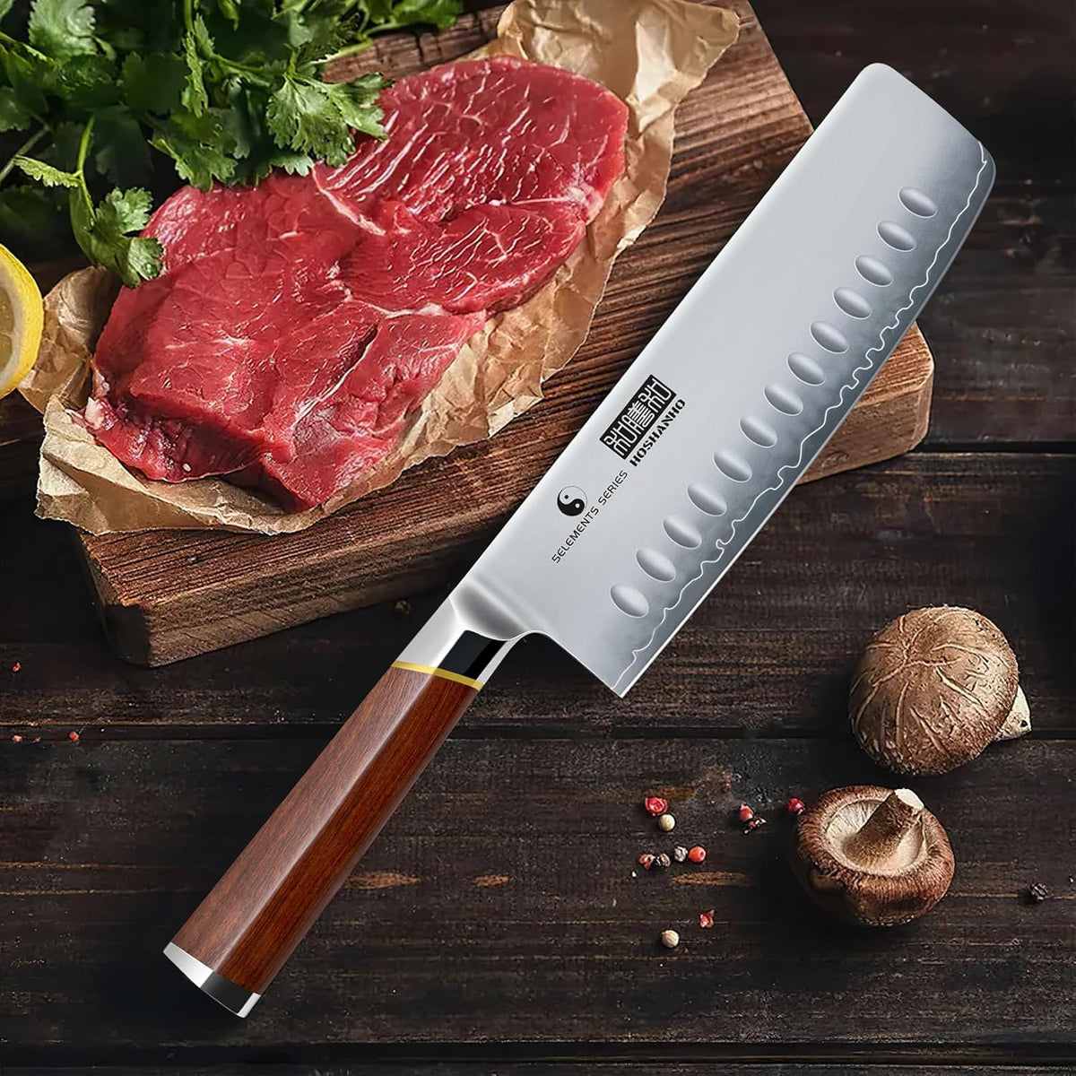 Nakiri Knife 7 Inch, Hand Forged Japanese Super Steel Chef Knife, Multipurpose Meat and Vegetable Kitchen Knife with Red Sandal Wooden Handle & Gift Box
