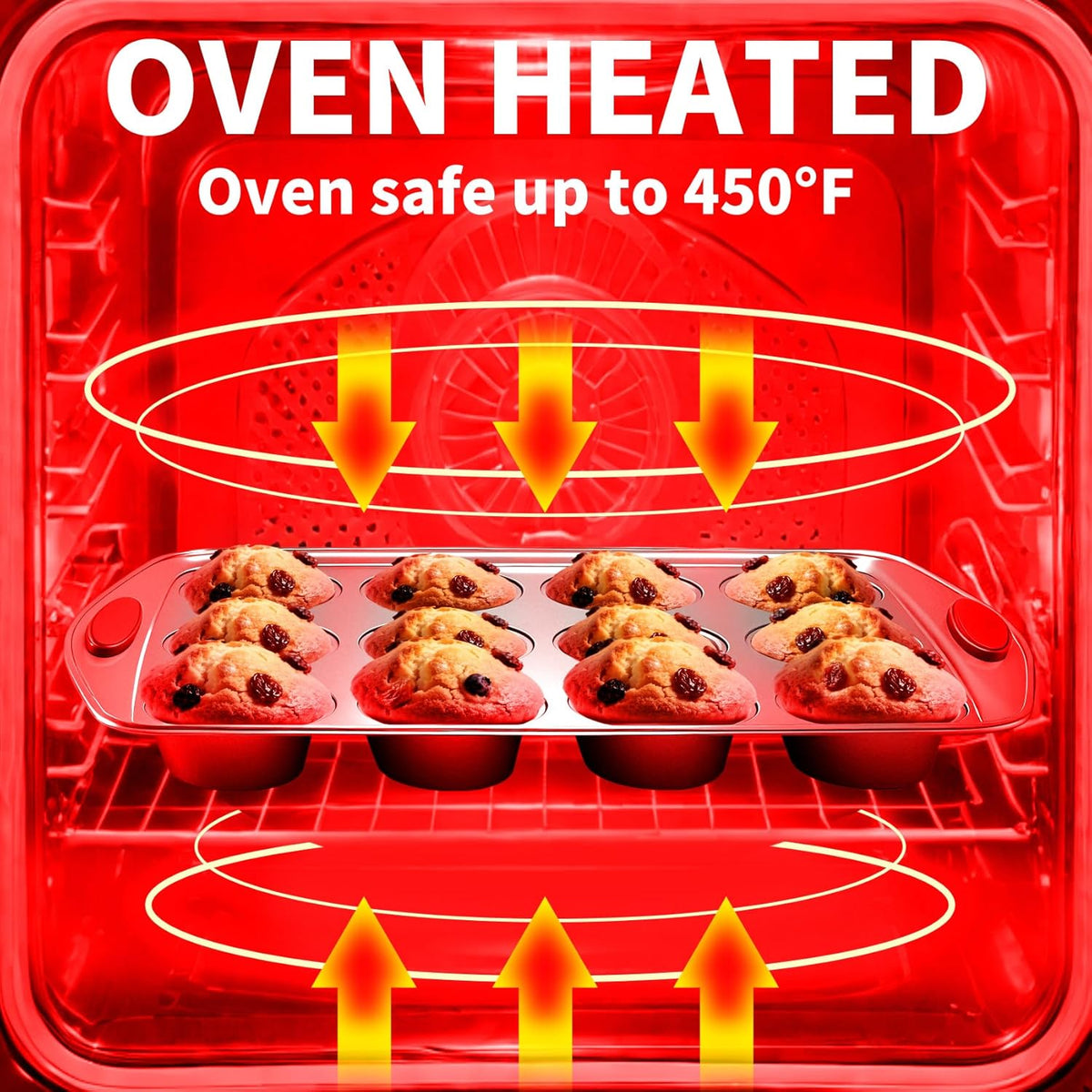 Muffin Pans 6-Cup, 2-Pack Nonstick 6 Tins Cupcake Pan with Silicone Grip Handles, Toaster Oven Baking Supplies Small Cheesecake Cup Cake Tray- Non-toxic & Dishwasher Safe