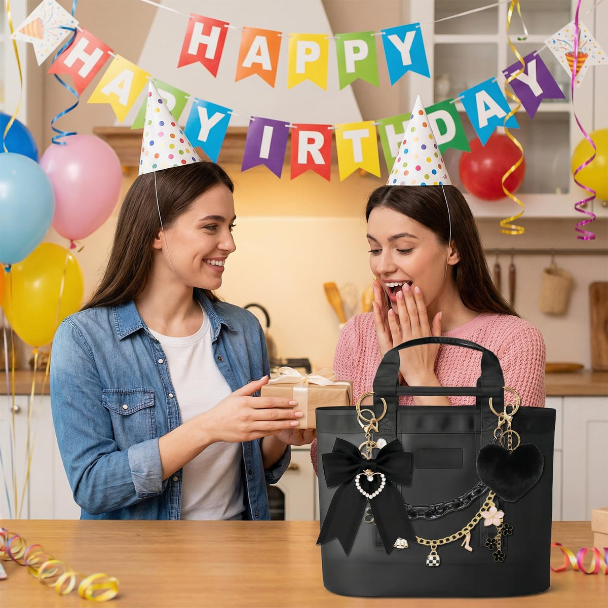 5Pcs Tote Bag Accessories Set for Women, Black Bag Charms Decorative