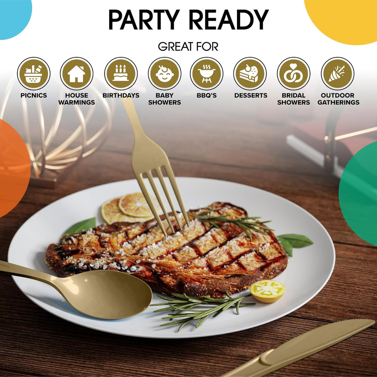 Gold Plastic Spoons 200 Pcs Gold Spoons Disposable Utensils Heavy Duty Plastic Cutlery Set Disposable Cutlery Sets Flatware Sets Silverware Set Party Supplies & Party Tableware Party Solids