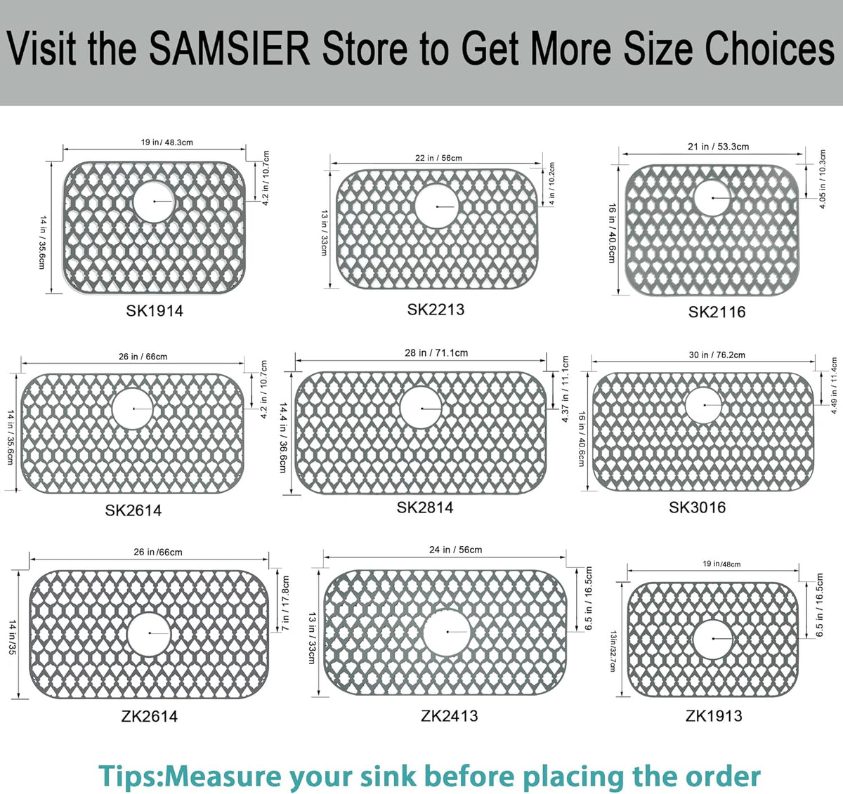 Silicone Sink Protectors - 13x11 & 16x12 & 19x14 & 22x13 & 24x13 & 26x14 & 28x14 & 30x16, Large Grid Mats for Farmhouse Sink (24'x13', Center Drain)