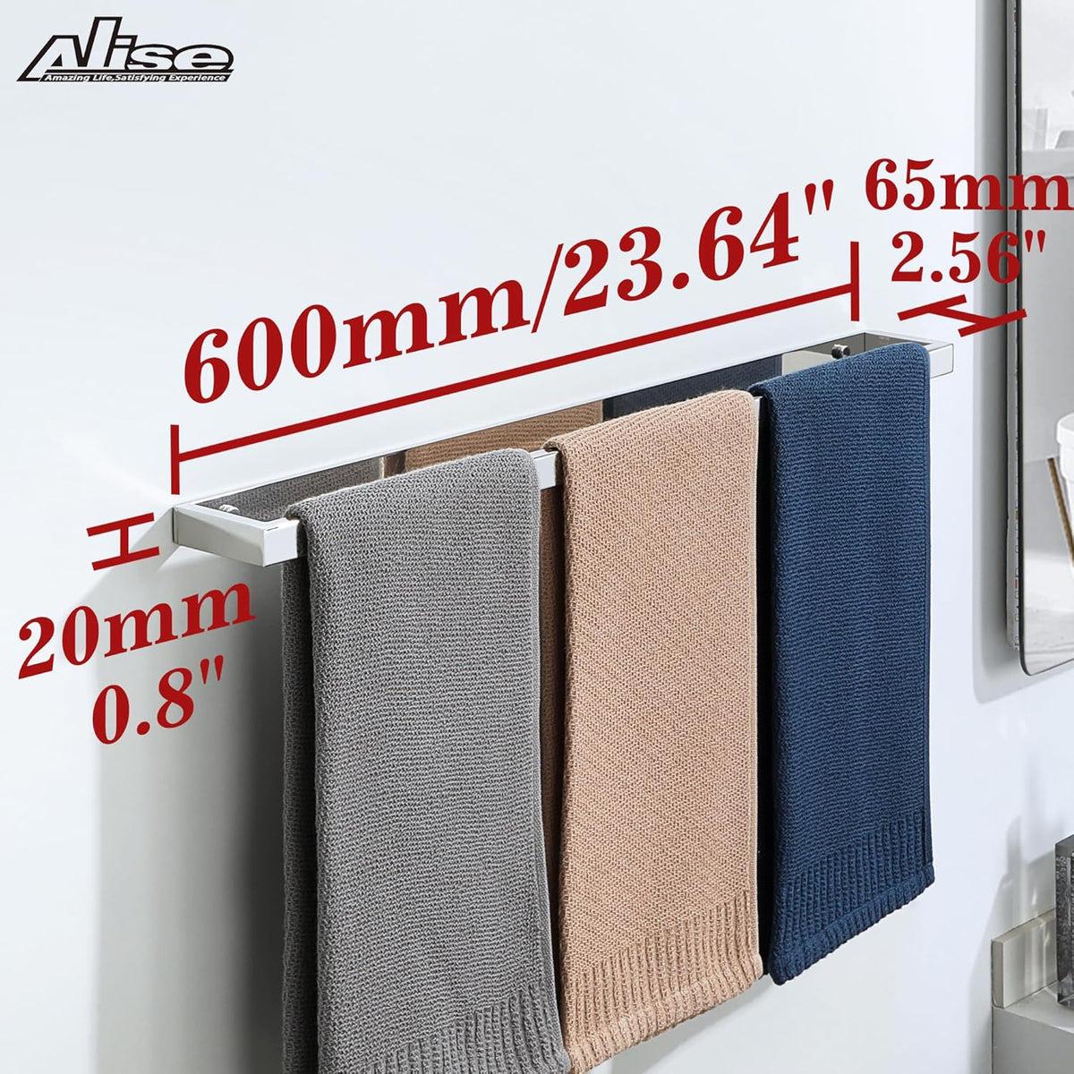 Alise Bath Towel Bar,Wall Mount Towel Holder Towel Rack Towel Hanger for Bathroom Lavatory,24 Inch SUS304 Stainless Steel Towel Rail,Polished Chrome GJF060-C