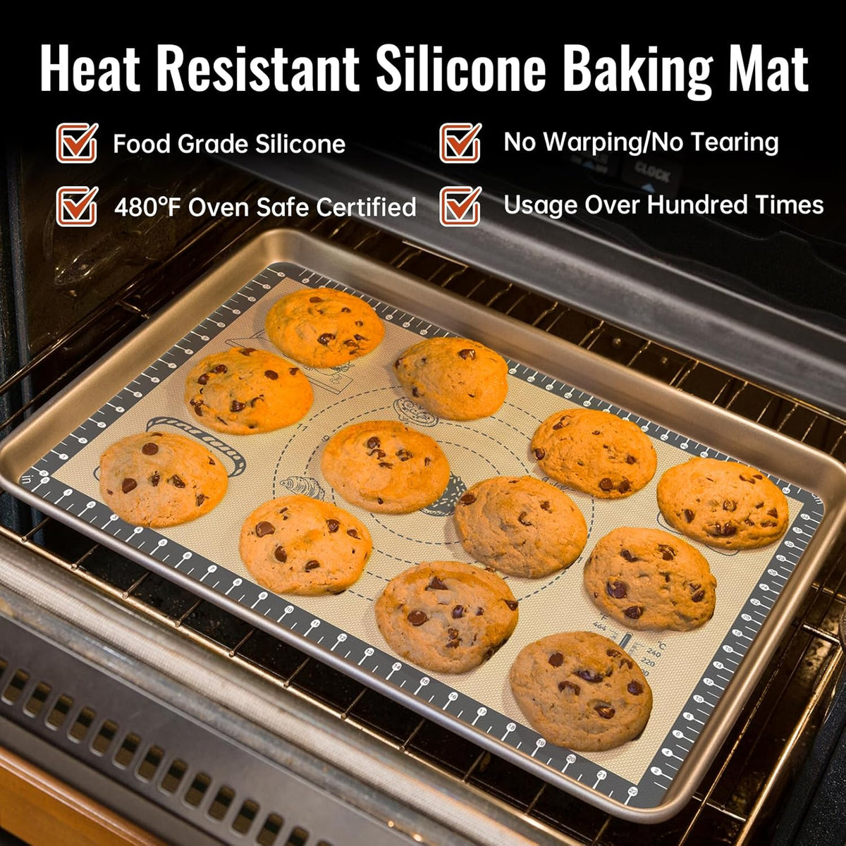 Silicone Macaron Baking Mat with 10 Easy Recipes, Non Stick Silicone Pastry Mat, Kneading Dough Rolling Mat Silicone Mats for Baking Cookie, bread, Pizza, Extra Thick Oven Mat & Dishwasher Safe